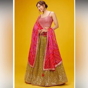 Lehenga Choli Sequin Gold Embroidered M/L Green P… - image 1